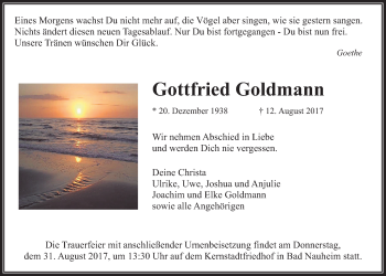 Traueranzeige von Gottfried Goldmann von Wetterauer Zeitung, Wetterauer Zeitung