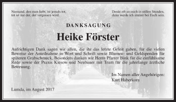Traueranzeige von Heike Förster von Giessener Allgemeine, Alsfelder Allgemeine