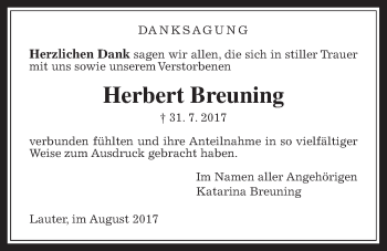 Traueranzeige von Herbert Breuning von Giessener Allgemeine, Alsfelder Allgemeine