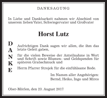Traueranzeige von Horst Lutz von Wetterauer Zeitung, Wetterauer Zeitung