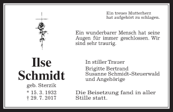 Traueranzeige von Ilse Schmidt von Allendorfer Mitteilungen