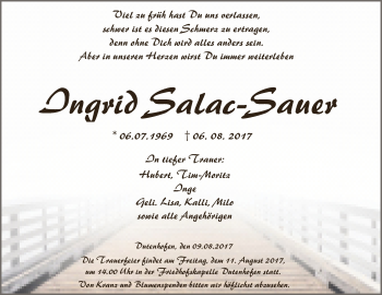 Traueranzeige von Ingrid Salac-Sauer von Giessener Allgemeine, Alsfelder Allgemeine