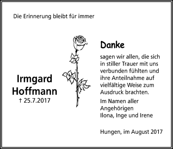 Traueranzeige von Irmgard Hofmann von Licher Wochenblatt, Licher Wochenblatt, Licher Wochenblatt
