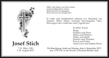 Traueranzeige von Josef Stich von Wetterauer Zeitung, Wetterauer Zeitung
