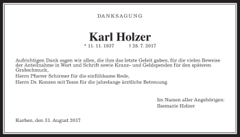 Traueranzeige von Karl Holzer von Wetterauer Zeitung, Wetterauer Zeitung