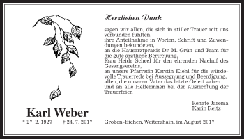 Traueranzeige von Karl Weber von Mücker Stimme