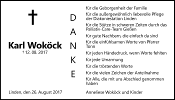 Traueranzeige von Karl Woköck von Giessener Allgemeine, Alsfelder Allgemeine