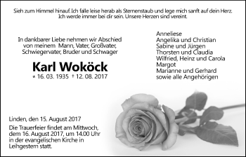 Traueranzeige von Karl Woköck von Giessener Allgemeine, Alsfelder Allgemeine