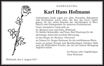 Traueranzeige von Karl Hans Hofmann von Wetterauer Zeitung, Wetterauer Zeitung
