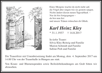Traueranzeige von Karl Heinz Kley von Licher Wochenblatt, Licher Wochenblatt, Licher Wochenblatt