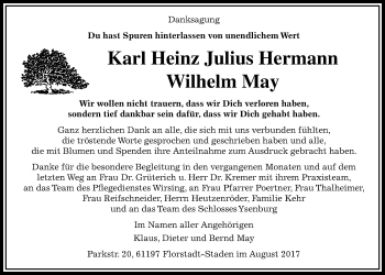 Traueranzeige von Karl Heinz Julius Hermann Wilhelm May von Wetterauer Zeitung, Wetterauer Zeitung