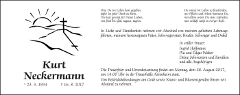 Traueranzeige von Kurt Neckermann von Wetterauer Zeitung, Wetterauer Zeitung