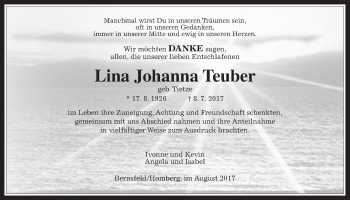 Traueranzeige von Lina Johanna Teuber von Mücker Stimme