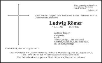 Traueranzeige von Ludwig Römer von Giessener Allgemeine, Alsfelder Allgemeine