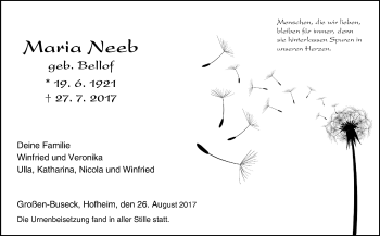 Traueranzeige von Maria Neeb von Giessener Allgemeine, Alsfelder Allgemeine