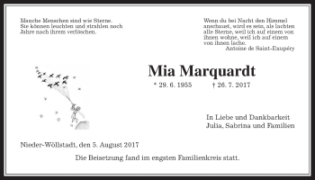 Traueranzeige von Mia Marquardt von Wetterauer Zeitung, Wetterauer Zeitung