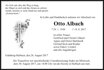 Traueranzeige von Otto Albach von Giessener Allgemeine, Alsfelder Allgemeine