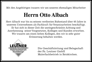 Traueranzeige von Otto Albach von Giessener Allgemeine, Alsfelder Allgemeine