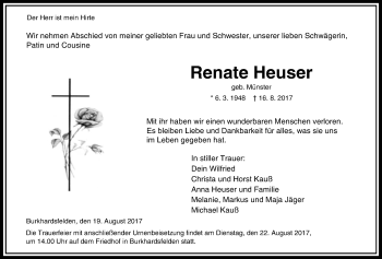 Traueranzeige von Renate Heuser von Giessener Allgemeine, Alsfelder Allgemeine