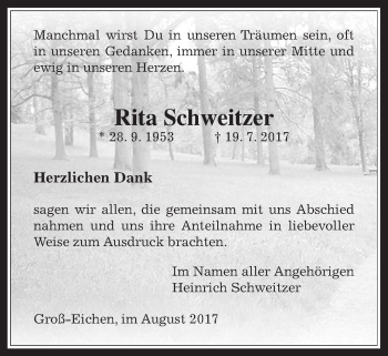 Traueranzeige von Rita Schweitzer von Mücker Stimme