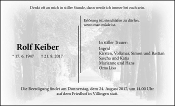Traueranzeige von Rolf Keiber von Giessener Allgemeine, Alsfelder Allgemeine