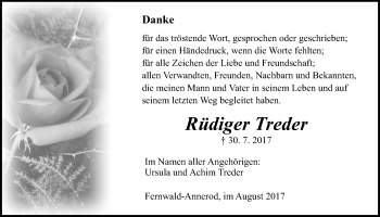 Traueranzeige von Rüdiger Treder von Giessener Allgemeine, Alsfelder Allgemeine