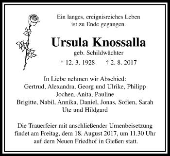 Traueranzeige von Ursula Knossalla von Giessener Allgemeine, Alsfelder Allgemeine