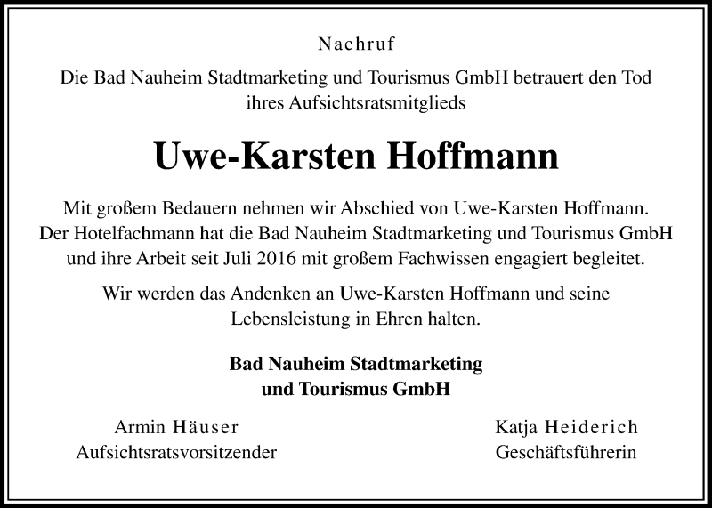  Traueranzeige für Uwe-Karsten Hoffmann vom 23.08.2017 aus Wetterauer Zeitung, Wetterauer Zeitung