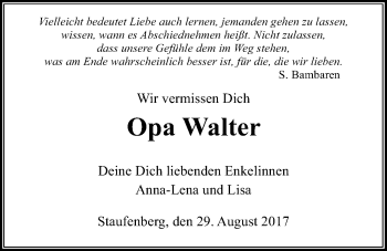 Traueranzeige von Walter Dietrich von Giessener Allgemeine, Alsfelder Allgemeine