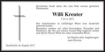 Traueranzeige von Willi Kreuter von Wetterauer Zeitung, Wetterauer Zeitung