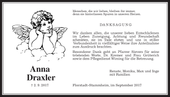 Traueranzeige von Anna Draxler von Wetterauer Zeitung, Wetterauer Zeitung