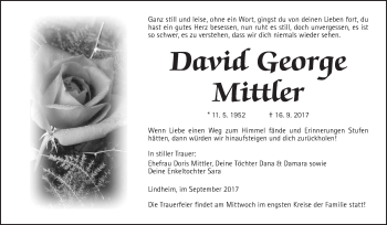 Traueranzeige von David George Mittler von Wetterauer Zeitung, Wetterauer Zeitung