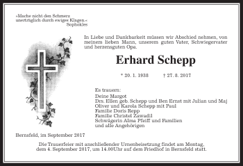 Traueranzeige von Erhard Schepp von Giessener Allgemeine, Alsfelder Allgemeine
