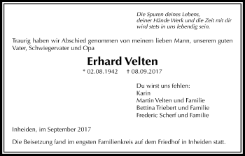 Traueranzeige von Erhard Velten von Giessener Allgemeine, Alsfelder Allgemeine