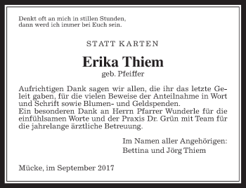 Traueranzeige von Erika Thiem von Giessener Allgemeine, Alsfelder Allgemeine
