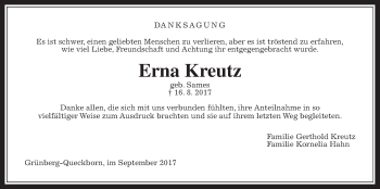 Traueranzeige von Erna Kreutz von Giessener Allgemeine, Alsfelder Allgemeine