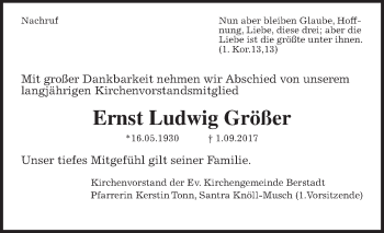 Traueranzeige von Ernst Ludwig Größer von Wetterauer Zeitung, Wetterauer Zeitung