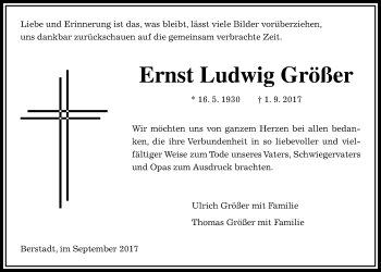 Traueranzeige von Ernst Ludwig Größer von Wetterauer Zeitung, Wetterauer Zeitung