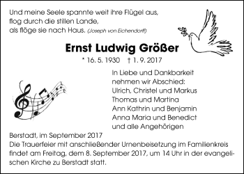 Traueranzeige von Ernst Ludwig Größer von Wetterauer Zeitung, Wetterauer Zeitung