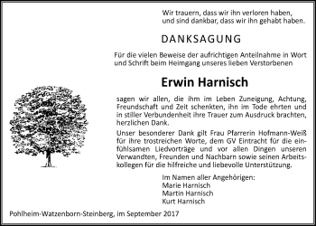 Traueranzeige von Erwin Harnisch von Giessener Allgemeine, Alsfelder Allgemeine