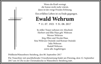 Traueranzeige von Ewald Wehrum von Giessener Allgemeine, Alsfelder Allgemeine
