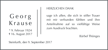 Traueranzeige von Georg Krause von Wetterauer Zeitung, Wetterauer Zeitung