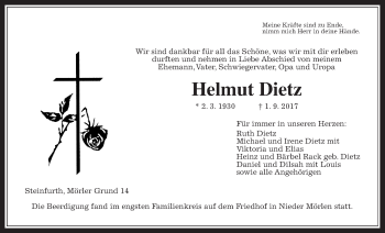 Traueranzeige von Helmut Dietz von Wetterauer Zeitung, Wetterauer Zeitung