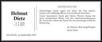 Traueranzeige von Helmut Dietz von Wetterauer Zeitung, Wetterauer Zeitung