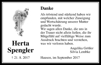 Traueranzeige von Herta Spengler von Pohlheimer Nachrichten
