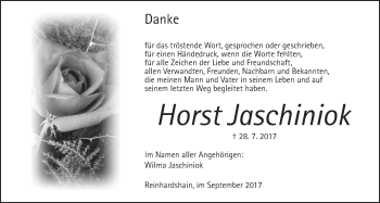 Traueranzeige von Horst Jaschiniok von Giessener Allgemeine, Alsfelder Allgemeine