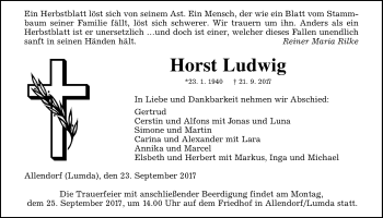 Traueranzeige von Horst Ludwig von Giessener Allgemeine, Alsfelder Allgemeine