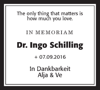 Traueranzeige von Ingo Schilling von Giessener Allgemeine, Alsfelder Allgemeine, Wetterauer Zeitung, Wetterauer Zeitung