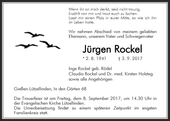 Traueranzeige von Jürgen Rockel von Giessener Allgemeine, Alsfelder Allgemeine
