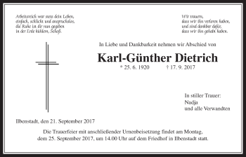 Traueranzeige von Karl-Günther Dietrich von Wetterauer Zeitung, Wetterauer Zeitung